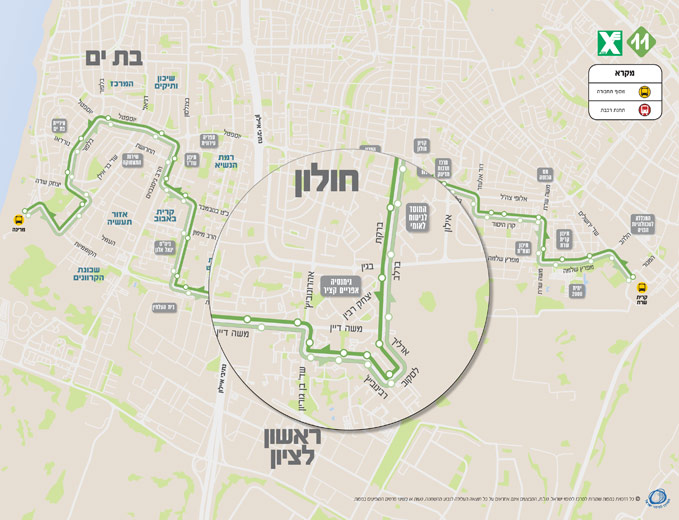 עיצוב מפת מסלול קו האוטובוס 11 בחולון 